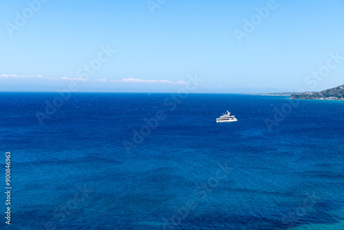 A big white yacht moored on the Ioanian sea, Greece. photo