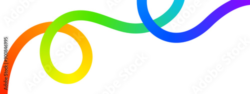 Wavy rainbow line with loops. Colorful dynamic curves. Multicolored doodle lines. Trendy minimalistic print for banner or poster background. Summer, fun or happy theme wallpaper. Vector illustration.