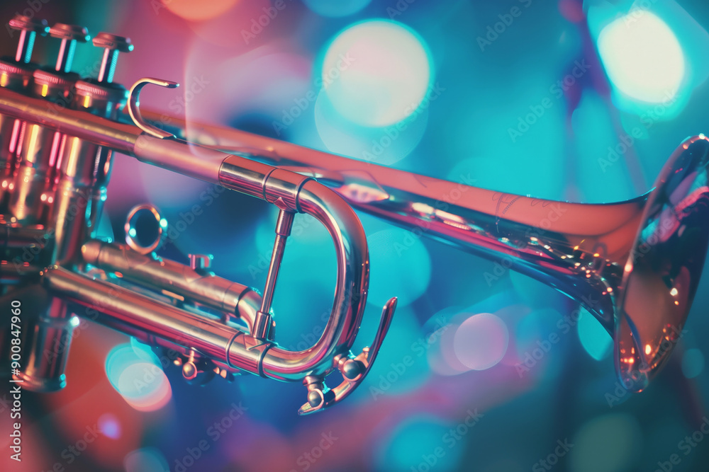 Fototapeta premium Trumpet on stage, musical event concept