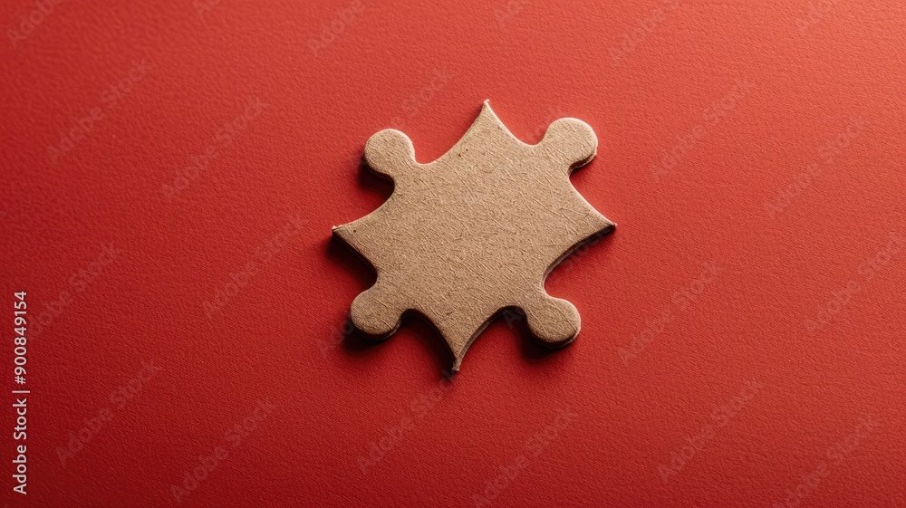 Single puzzle piece on textured red surface Single puzzle piece on textured red surface