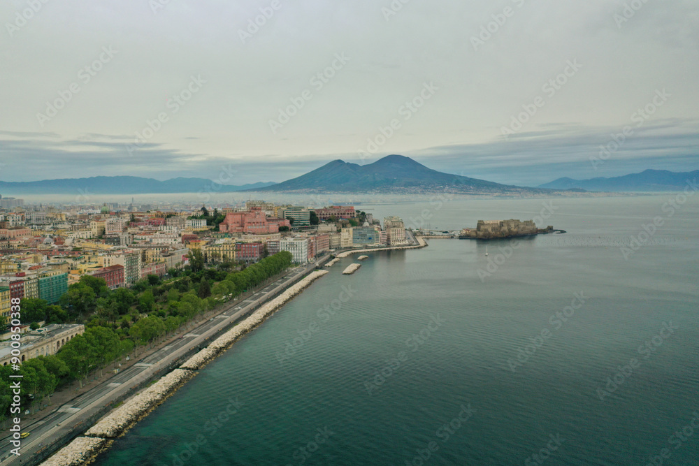 Aerial coastal view of Mount Vesuvius overlooking the city of Naples, Italy Aerial coastal view of Mount Vesuvius overlooking the city of Naples, Italy
