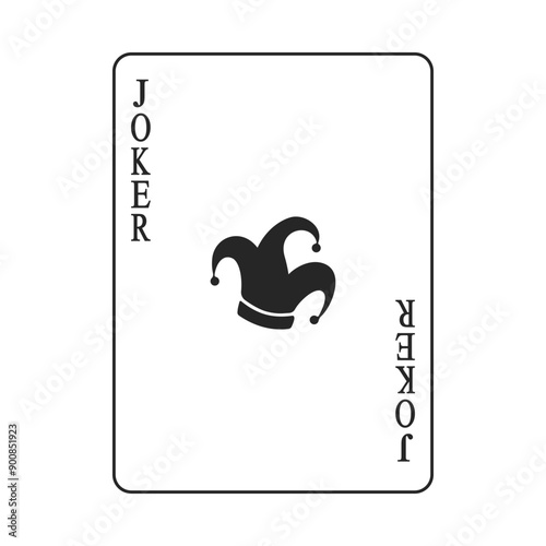 Joker with jester hat symbol playing card vector in black outline