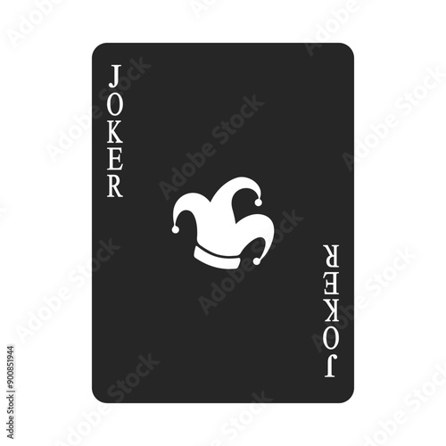 Joker with jester hat symbol playing card vector in black silhouette