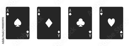 Set of all four suits of aces playing cards including hearts, diamonds, clubs and spades in vector silhouette