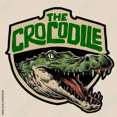 head of crocodile vintage badges vector