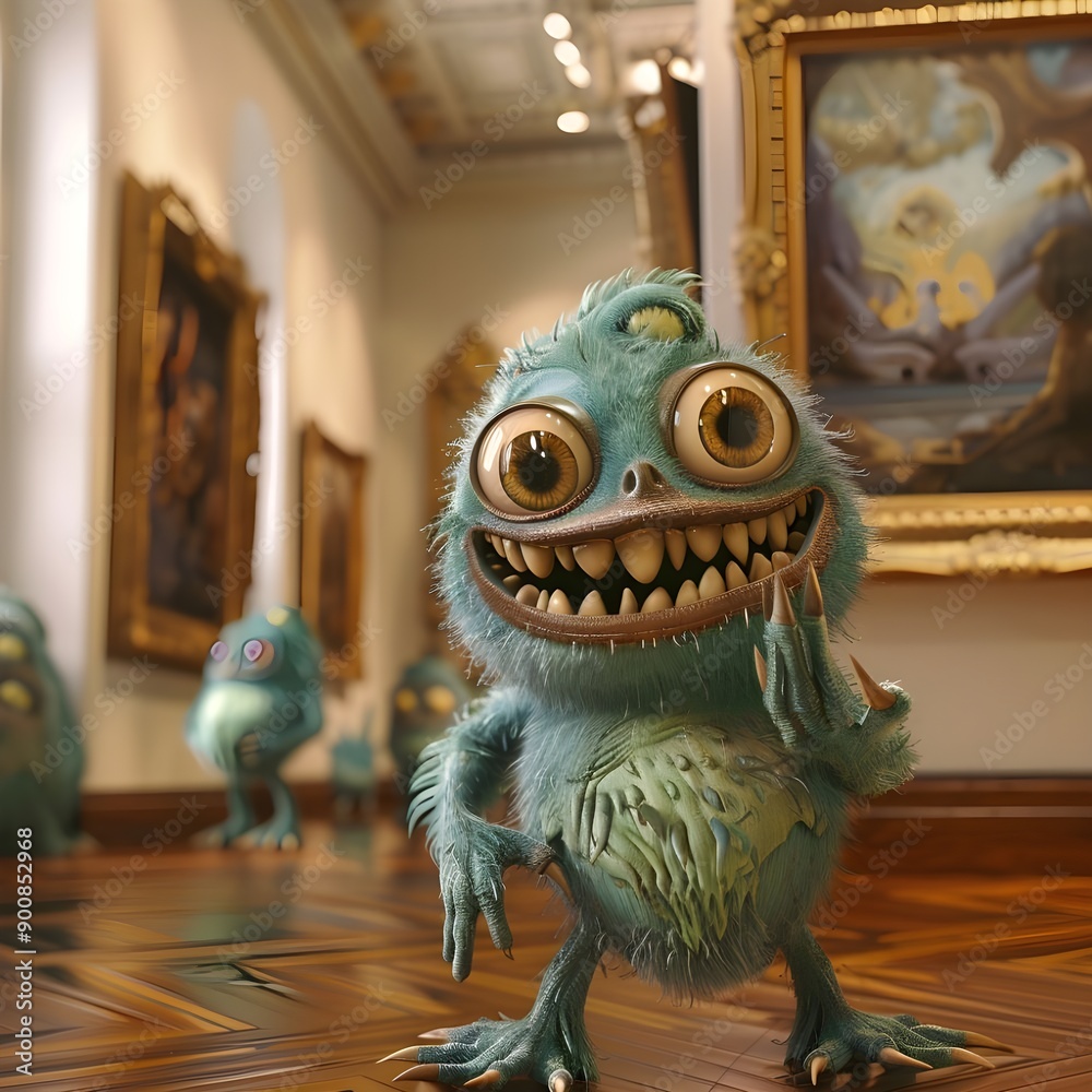 Fototapeta premium Blue monster in an art gallery.