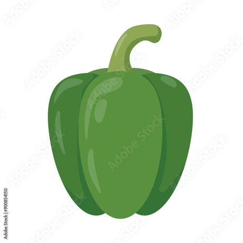 Sweet green bell pepper icon isolated on white background. Organic Paprika vegetable plant, vegetarian food. Vector illustration.