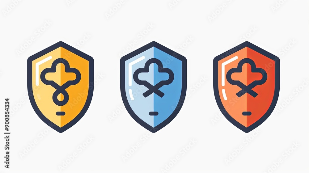 Three different colored shields with a cross on them Three different colored shields with a cross on them