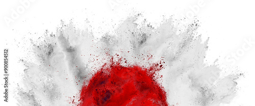 colorful flag of japan with red dot color holi paint powder explosion isolated white background. japanese rising sun travel and tourism concept.