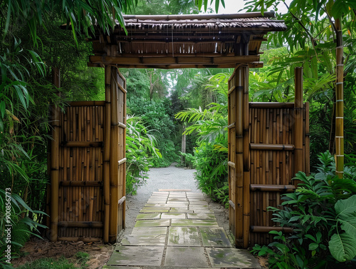 Unique Orchard Unwinding Access Via Swing Bamboo Door photo