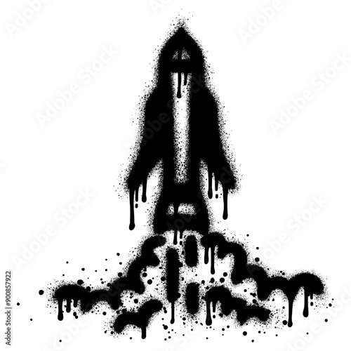 Spray Painted Graffiti rocket ship isolated with a white background. EPS 10.