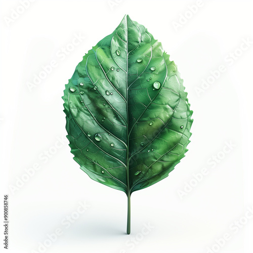 Lush 3D Leaf Icon in Full Body on a White Background: Nature Vector