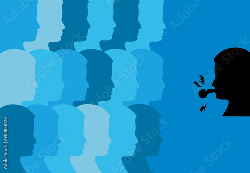 Illustration of a whistleblower in crowd, spreading information among peer