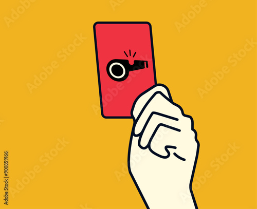 Man carrying referee card portraying whistleblower symbol, Illustration of a whistleblower