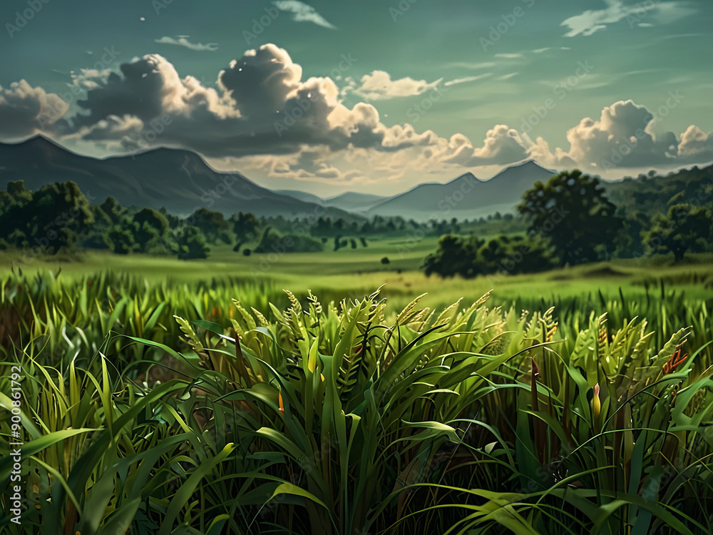 a bunch of tall grass sitting on top of a lush green field a bunch of tall grass sitting on top of a lush green field