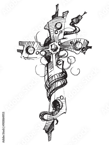 Cross. Snake on the cross. Symbol of salvation