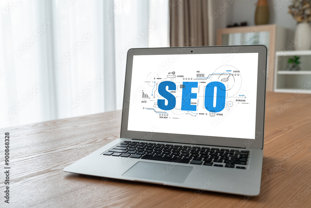 SEO search engine optimization for modish e-commerce and online retail business showing on computer screen