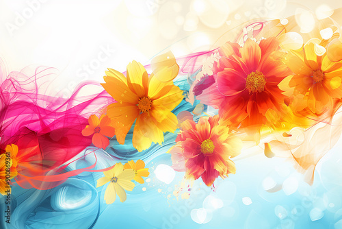 Summer abstract background with flying flowers. © Jminka