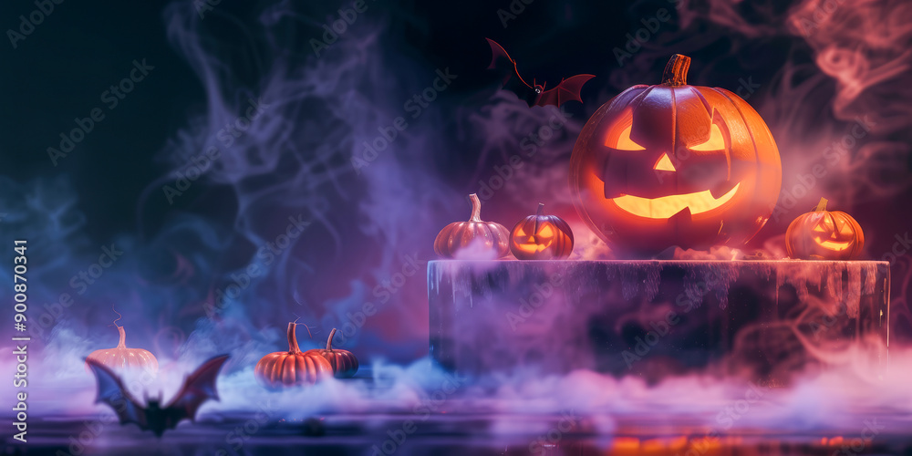 Obraz premium Glowing Pumpkin with Witch Hat
