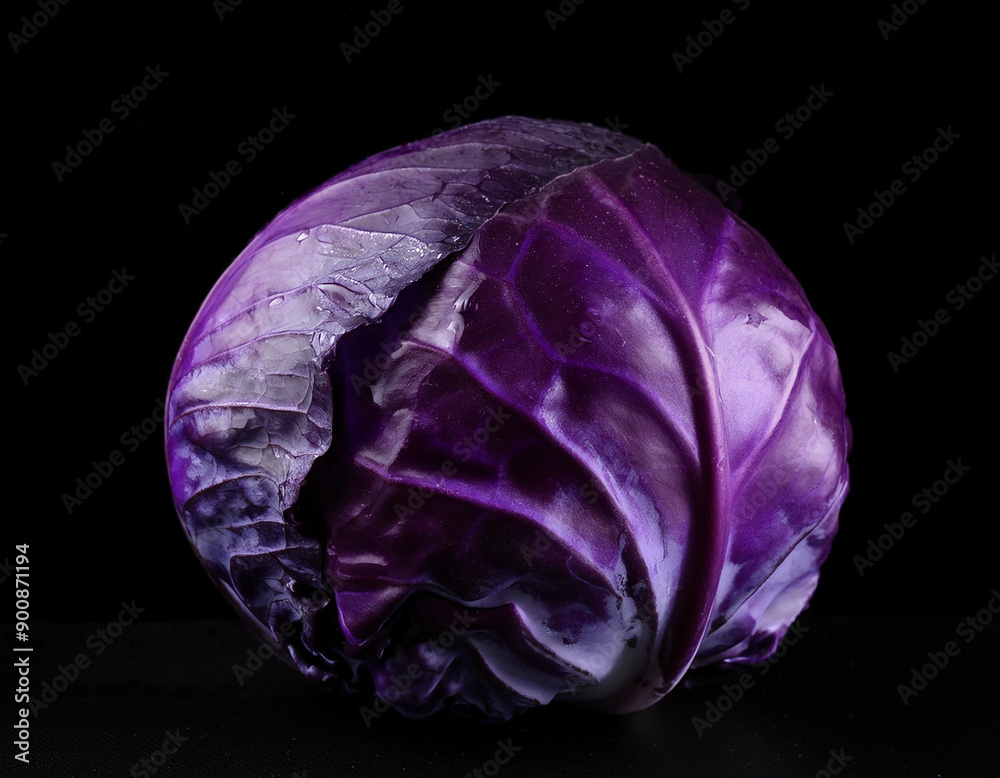 Obraz premium Purple Cabbage on Black Background
