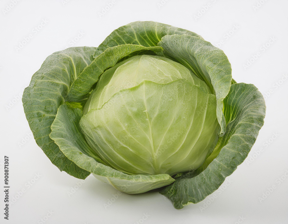 Obraz premium Fresh green cabbage isolated on a white background. 