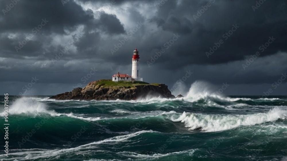 A lighthouse casting its beam across a stormy sea, representing guidance and hope. A lighthouse casting its beam across a stormy sea, representing guidance and hope.