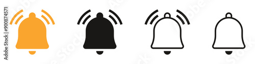 Notification bell icon set. Alarm symbol. Ringing bells. incoming inbox message sign, outline flat notification reminder icons collection. vector illustration