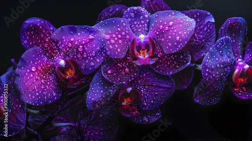 Close up of a purple Vanda orchid flower on panoramic background. 