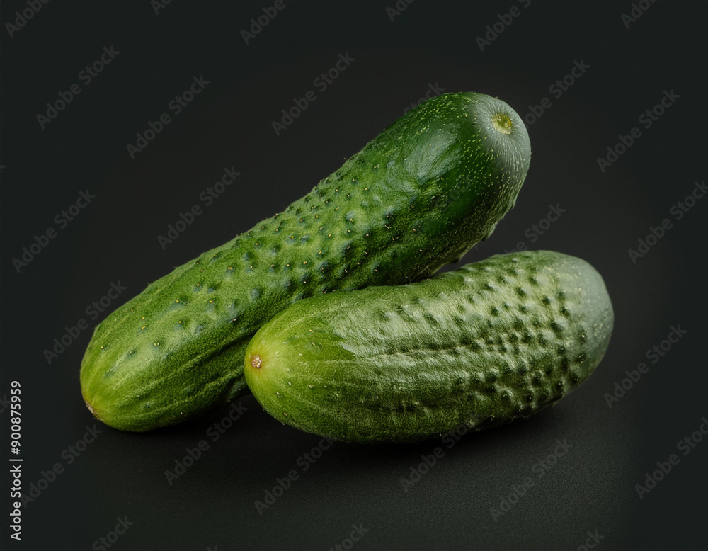Close-up of two fresh green cucumbers on a black background. Close-up of two fresh green cucumbers on a black background.
