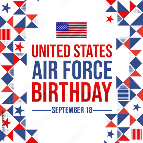 U.S. Air Force Birthday with waving flag and typography greetings under it, backdrop © visuals6x