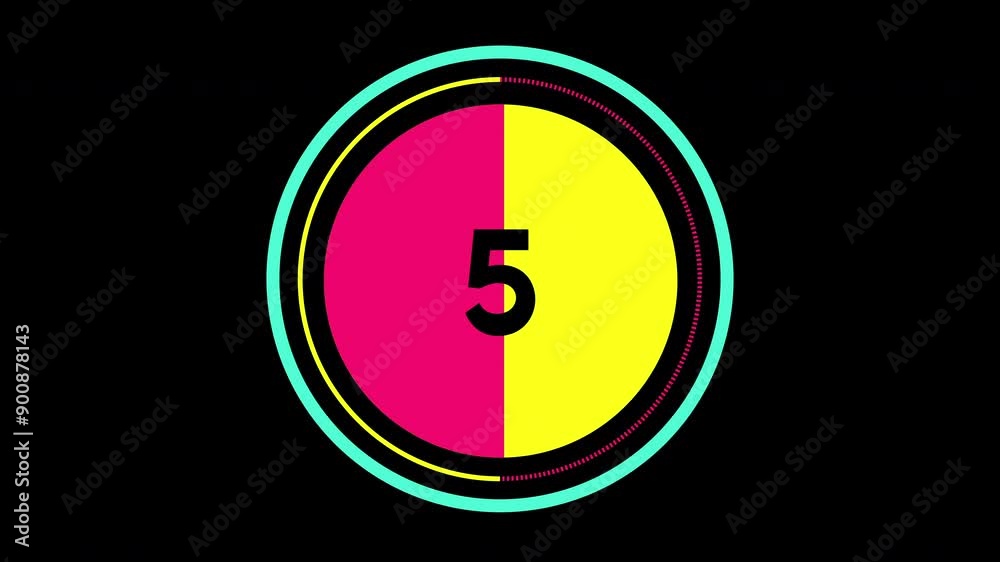 Countdown timer from 10 to 0 seconds real time. Modern flat design of countdown from ten to zero animation on black background. 4K resolution