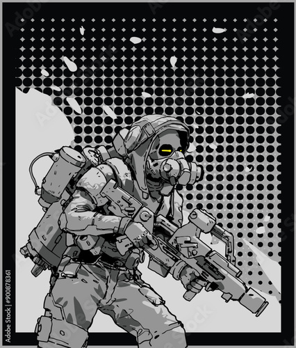 Futuristic Soldier in Sci-Fi Clothing