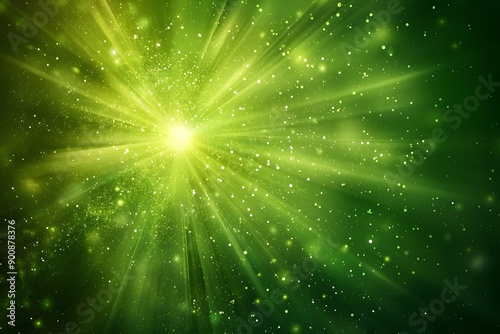 Radiant Green Star Burst. Dynamic green star burst background with radiating light concept