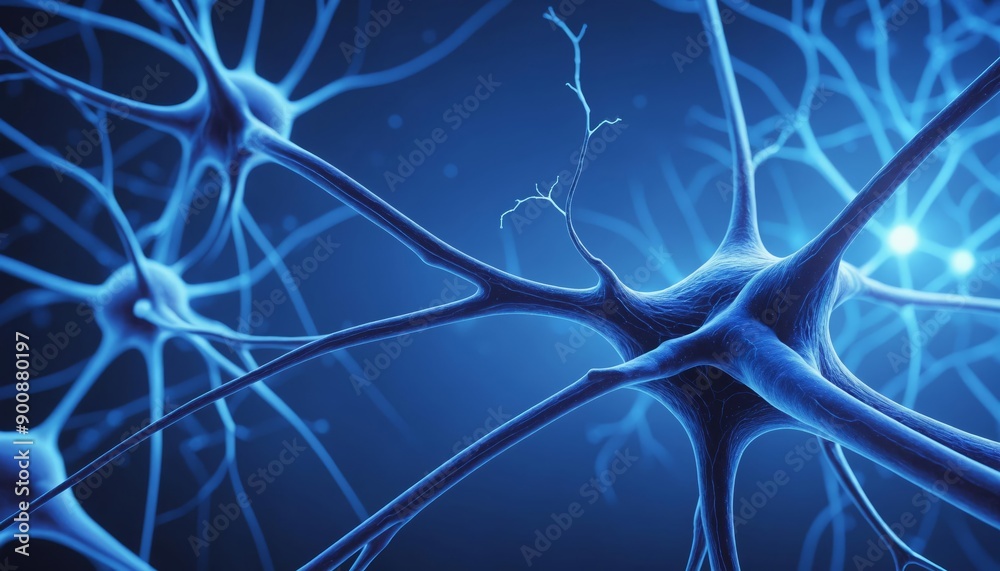 eural connections in the human brain, neurons with glowing pulses along neural pathways