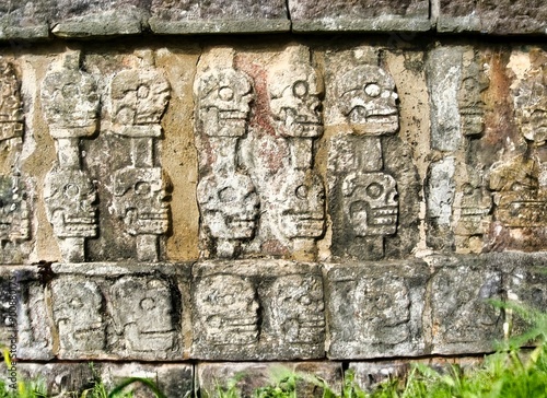 The Tzompantli (wall of skulls) of Chichen Itza, (Yucatan, Mexico) is a structure for publicly displaying the skulls of defeated or sacrificed enemies