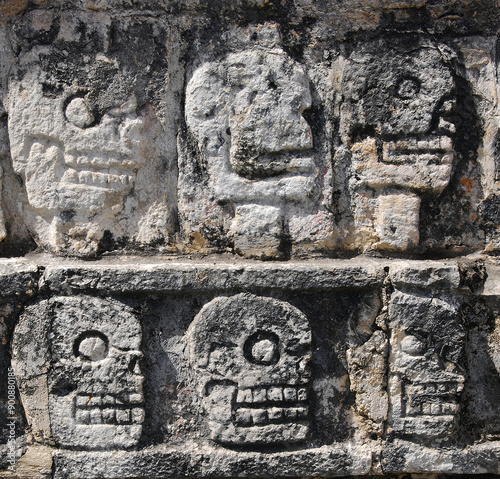 The Tzompantli (wall of skulls) of Chichen Itza, (Yucatan, Mexico) is a structure for publicly displaying the skulls of defeated or sacrificed enemies