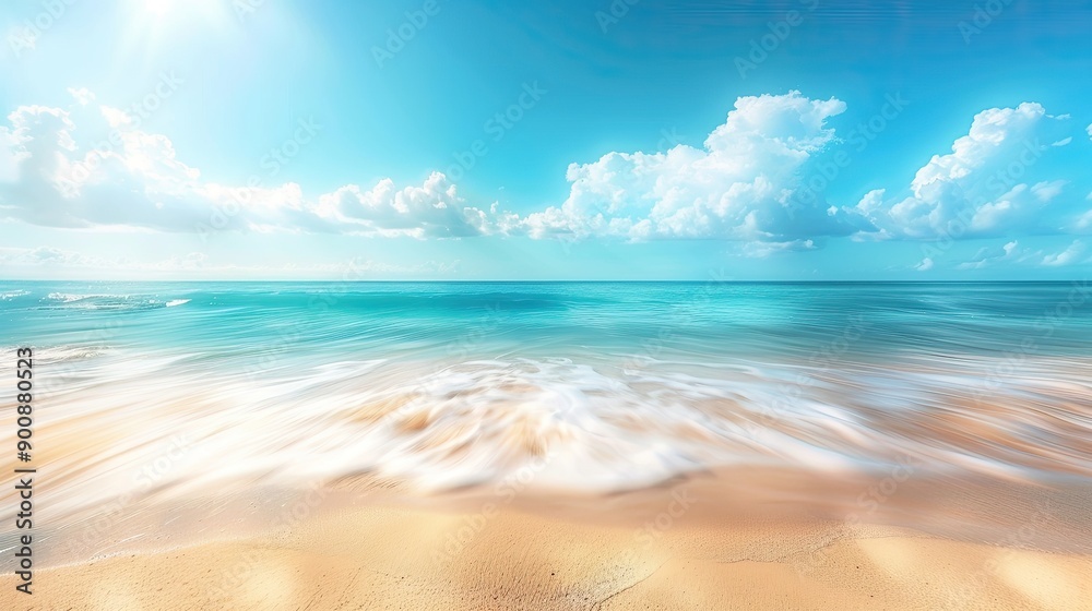 A beautiful blue ocean with a few clouds in the sky. The sky is clear and the sun is shining brightly A beautiful blue ocean with a few clouds in the sky. The sky is clear and the sun is shining brightly
