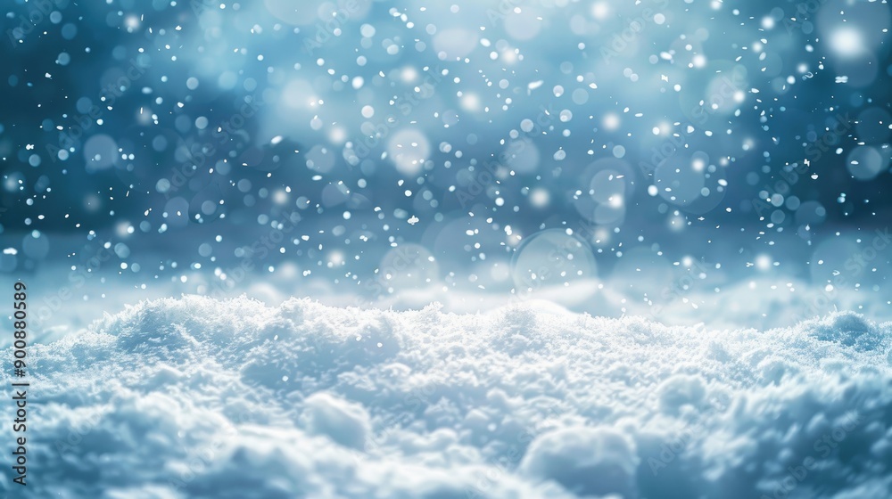 A snowy landscape with a blue sky and snowflakes falling. The snow is covering the ground and the sky is clear A snowy landscape with a blue sky and snowflakes falling. The snow is covering the ground and the sky is clear