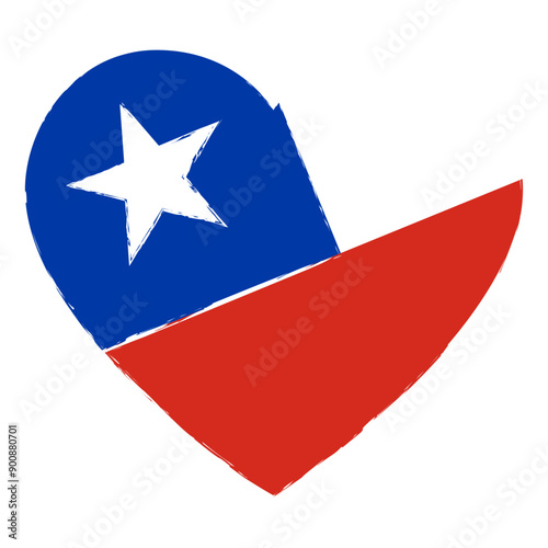 Bandera Chilena en forma de corazón, formato vectorial. Para fiestas patrias. 18 de septiembre.