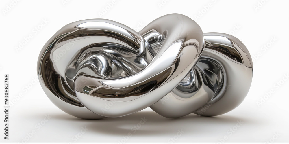 Abstract chrome shape reflecting on white background