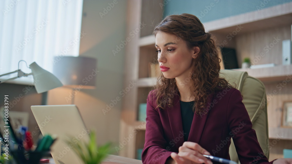 Happy employee receiving email working in corporate office. Closeup girl rejoice Happy employee receiving email working in corporate office. Closeup girl rejoice