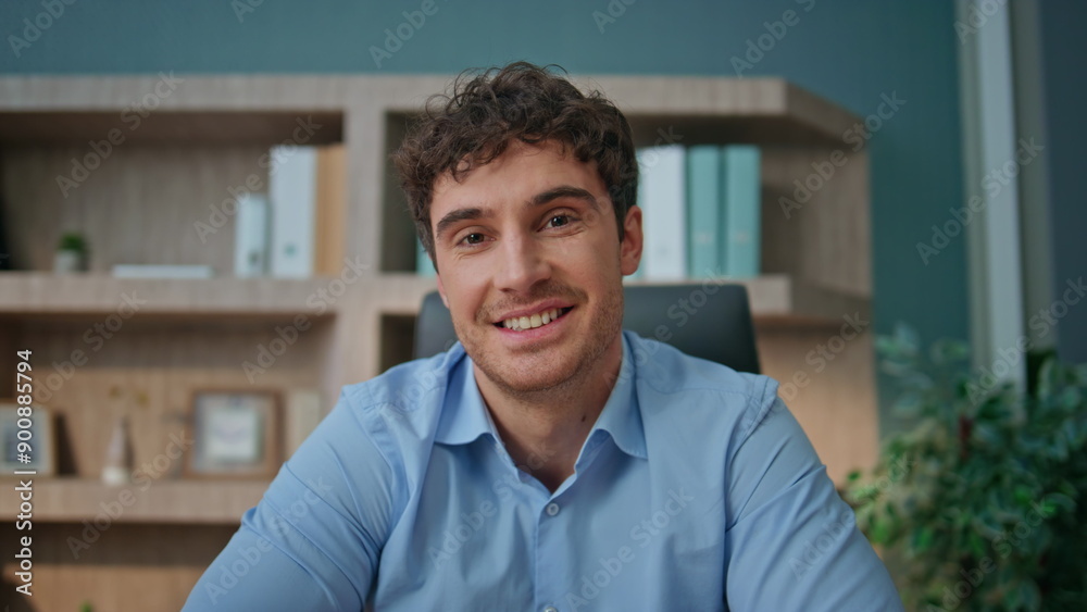 Executive talking video conference pov view. Closeup manager listening partner Executive talking video conference pov view. Closeup manager listening partner