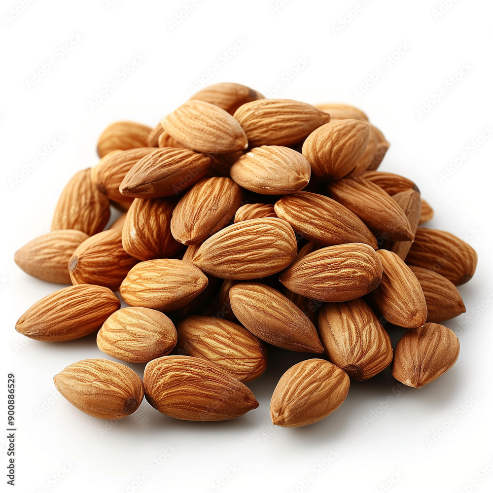 Whole Fawn Almond Nuts in Abundance, Isolated on a White Background '