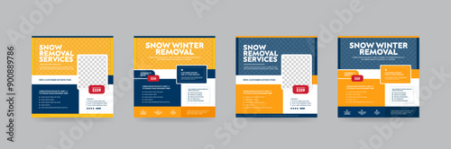 Snow Removal Cleaning Service instagram square social media post banner Template Layout.