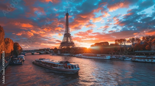 Eiffel Tower iconic landmark and Paris old roofs from above, Paris France photo