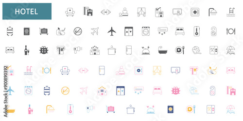Collection of hotel and travel icon illustrations