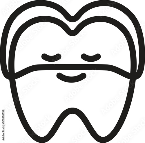 Cute happy tooth with dental crown, dental aligner. Editable stroke, vector icon. EPS 10