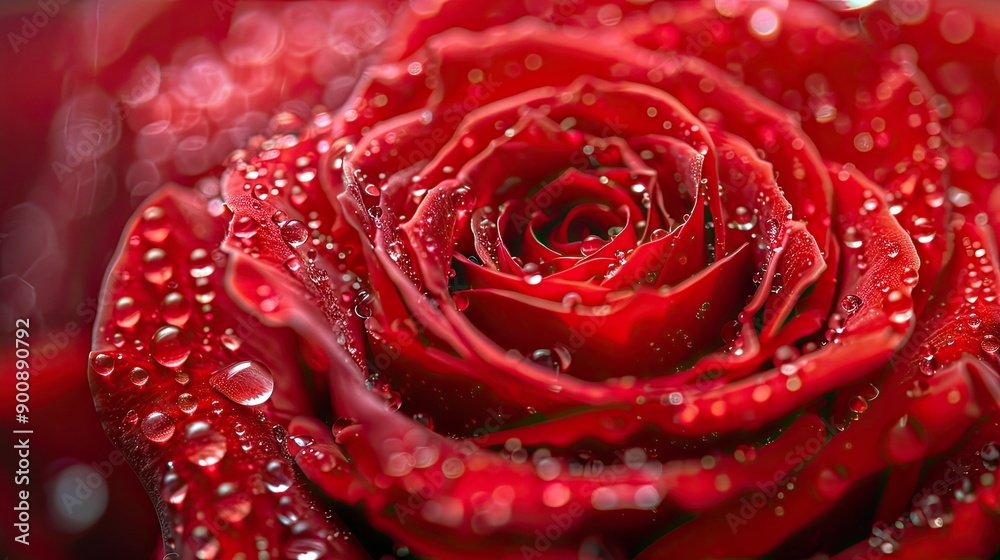 A close up of a red rose with water droplets on it. The droplets give the rose a shiny and fresh appearance A close up of a red rose with water droplets on it. The droplets give the rose a shiny and fresh appearance
