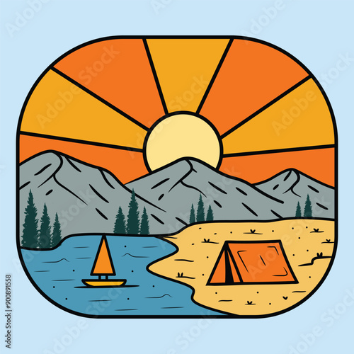 Camping wildlife nature hand drawing graphic for t shirt, badge, patch, poster etc
