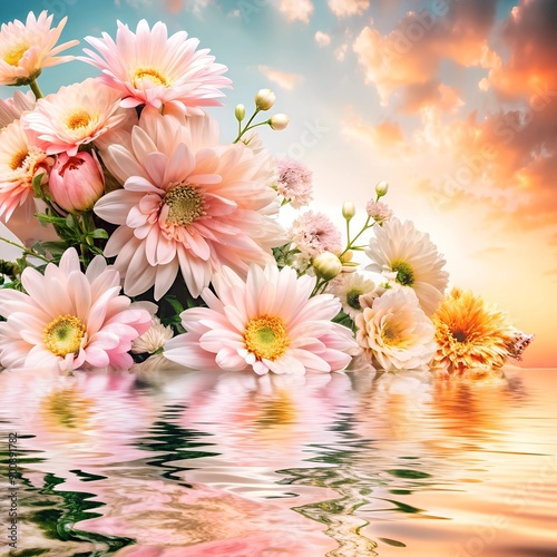 pink flowers on blue water